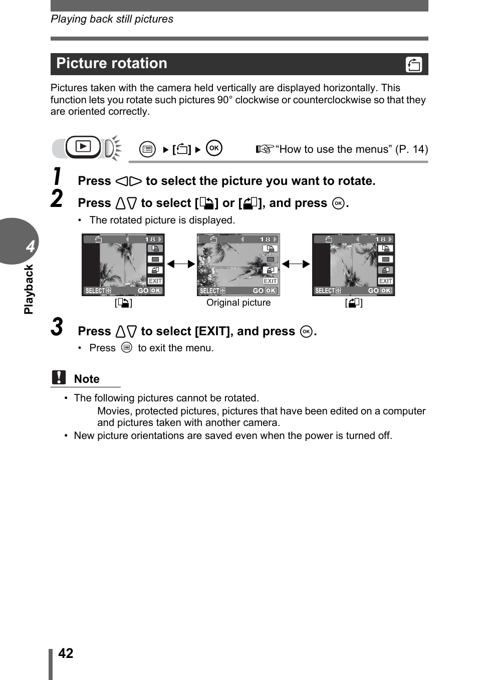 Picture rotation | Olympus FE-115 User Manual | Page 42 / 110