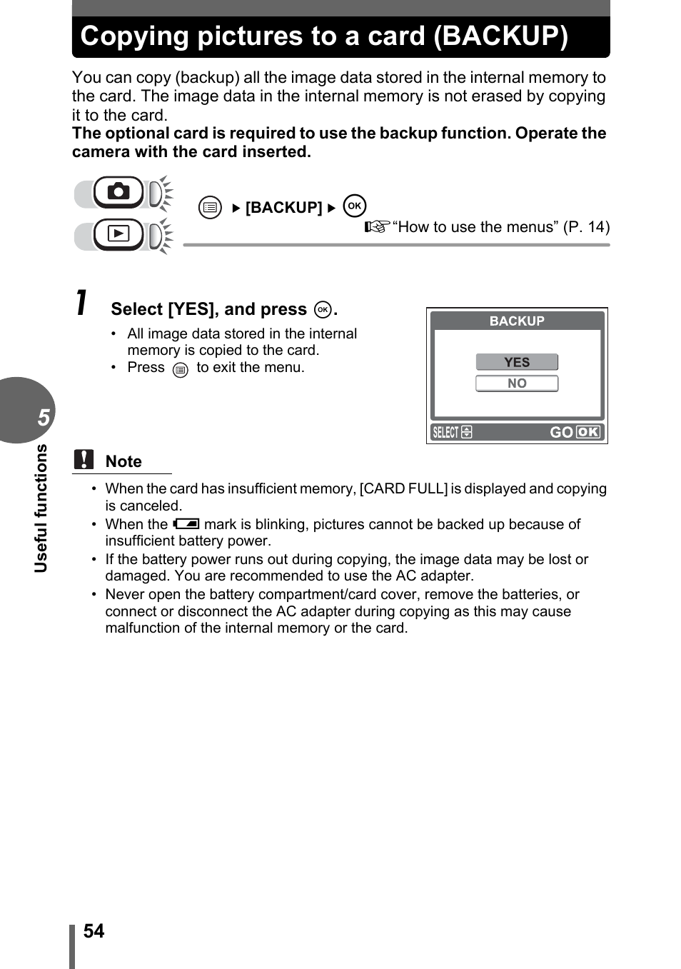 Copying pictures to a card (backup) | Olympus FE-115 User Manual | Page 54 / 110