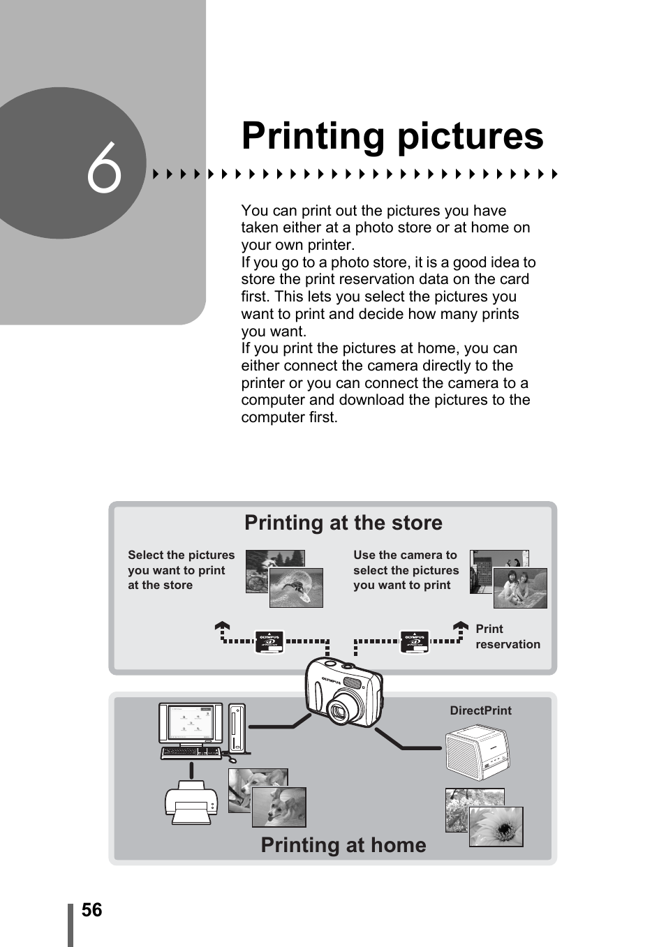 6 printing pictures, Printing pictures, P. 56 | Olympus FE-115 User Manual | Page 56 / 110