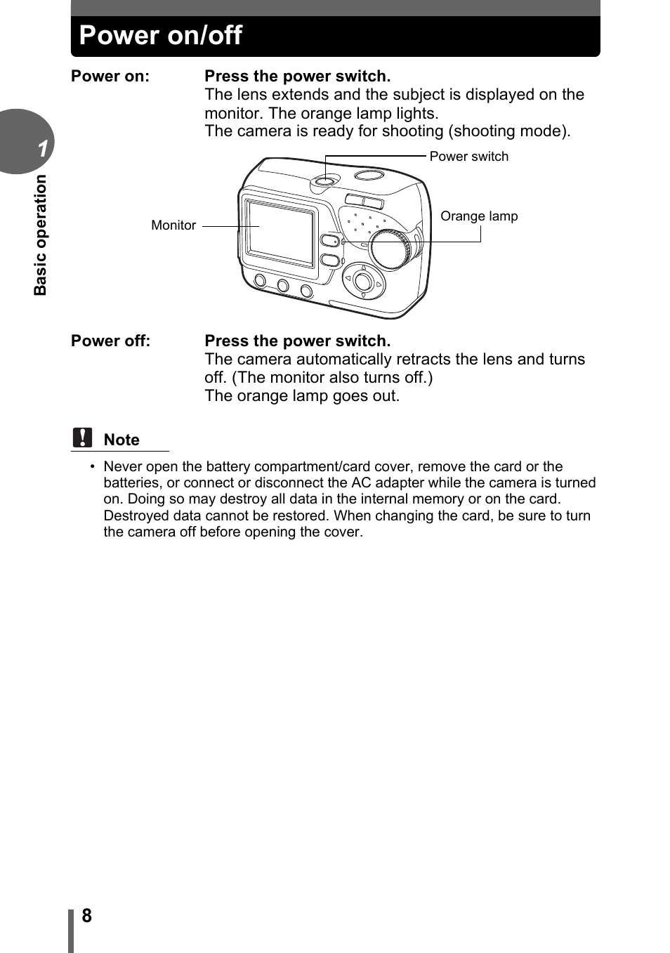 Power on/off | Olympus FE-115 User Manual | Page 8 / 110