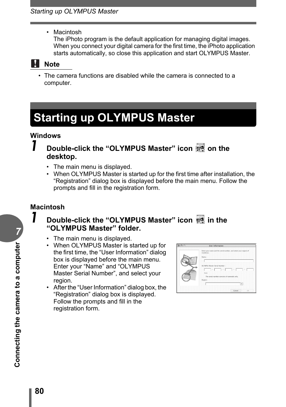 Starting up olympus master, P. 80 | Olympus FE-115 User Manual | Page 80 / 110