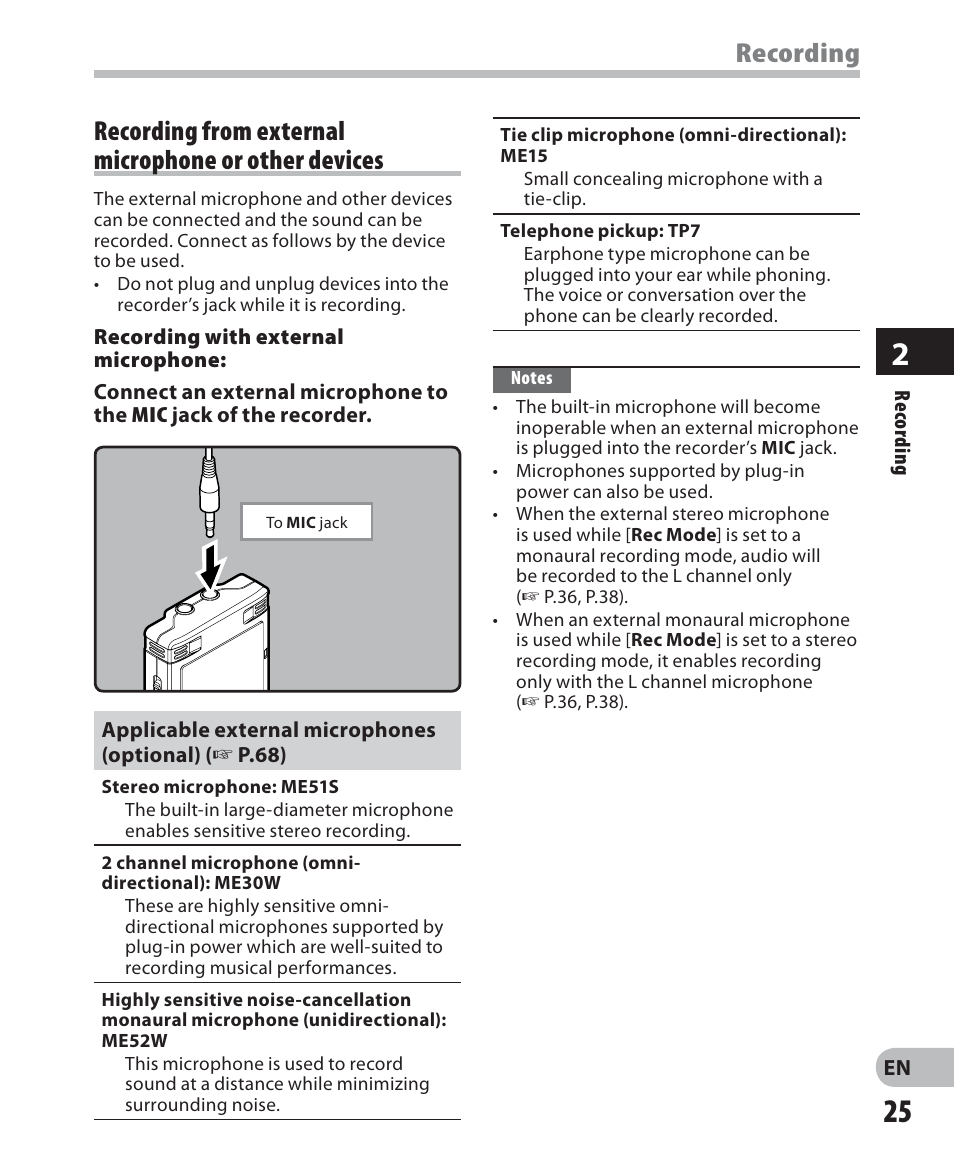 Recording | Olympus WS-560M User Manual | Page 25 / 72