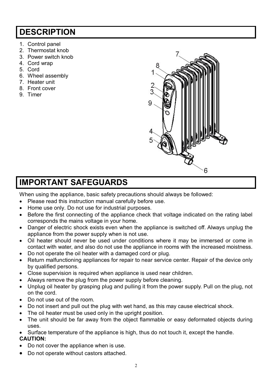 Description, Important safeguards | Scarlett SC-1158 User Manual | Page 2 / 7