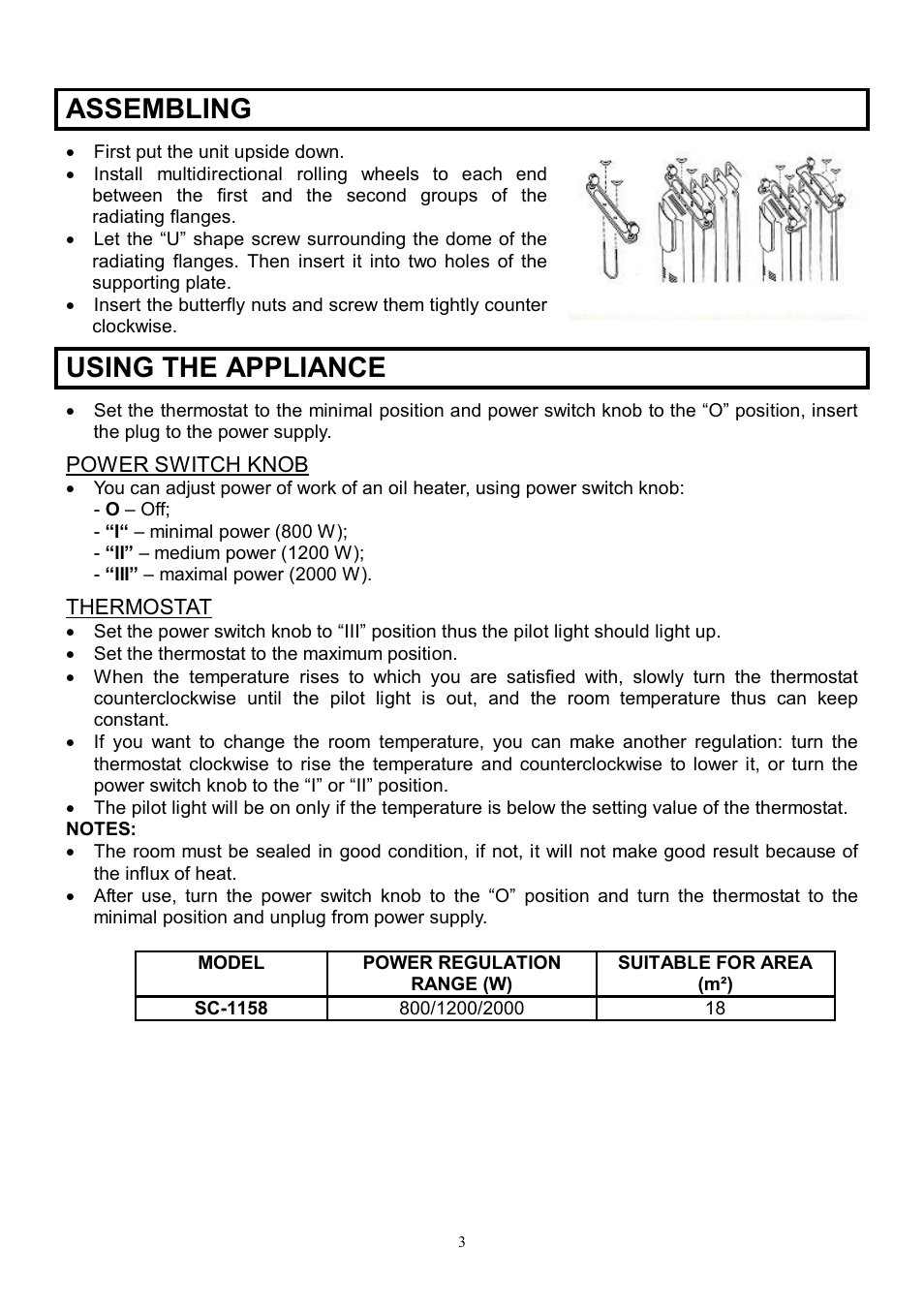 Assembling, Using the appliance | Scarlett SC-1158 User Manual | Page 3 / 7