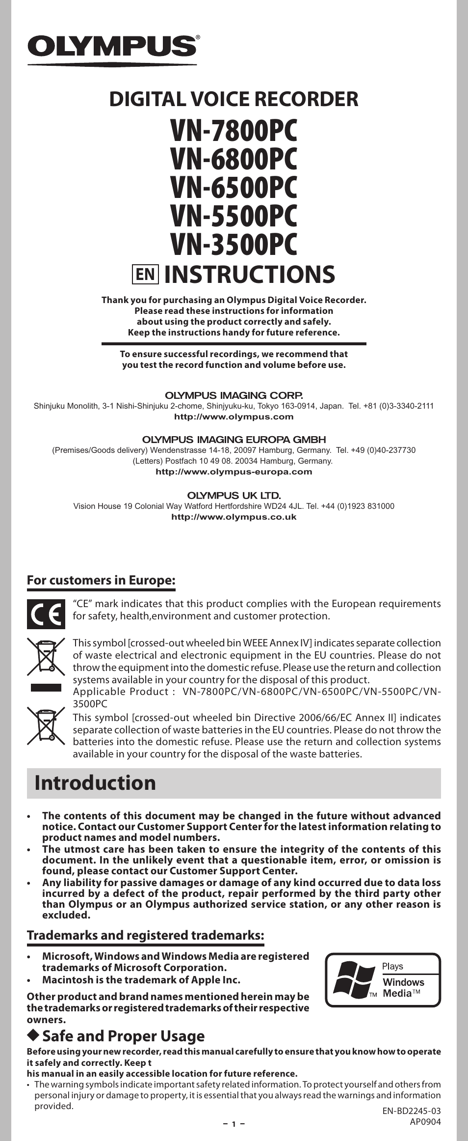 Olympus VN-5500PC User Manual | 12 pages