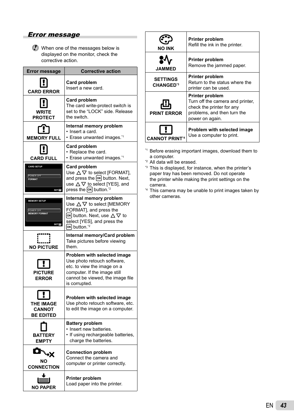 43 en error message | Olympus X-43 User Manual | Page 43 / 59