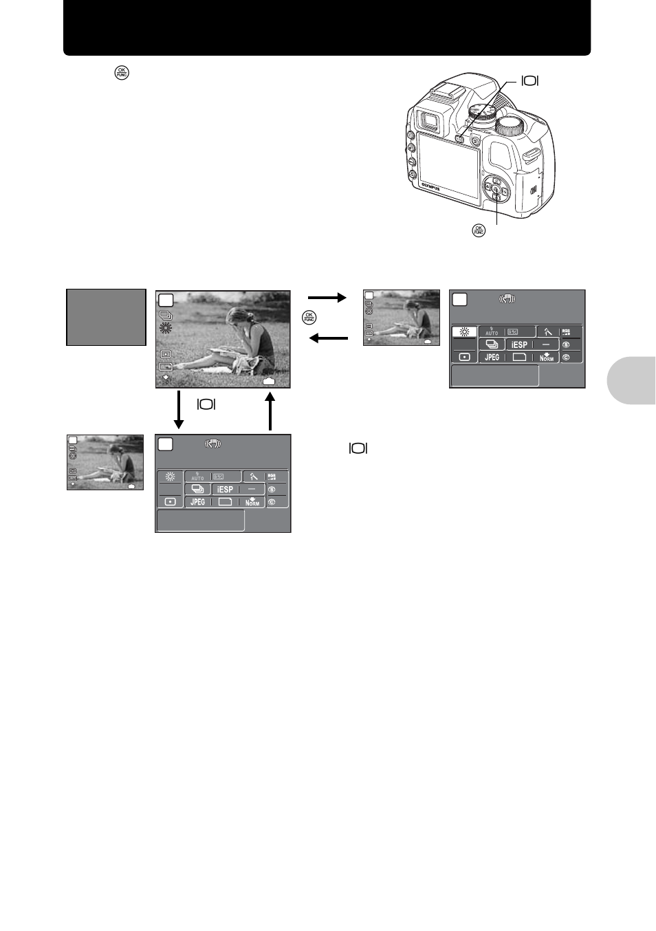 Operations using the control panel, Operations using the control panel p.29, G “operations using the control panel” (p.29) | Operat io ns usi ng th e cont rol pa nel, Viewfinder monitor viewfinder monitor, O button, U button, U button o button, Control panel | Olympus SP-570 UZ User Manual | Page 29 / 96