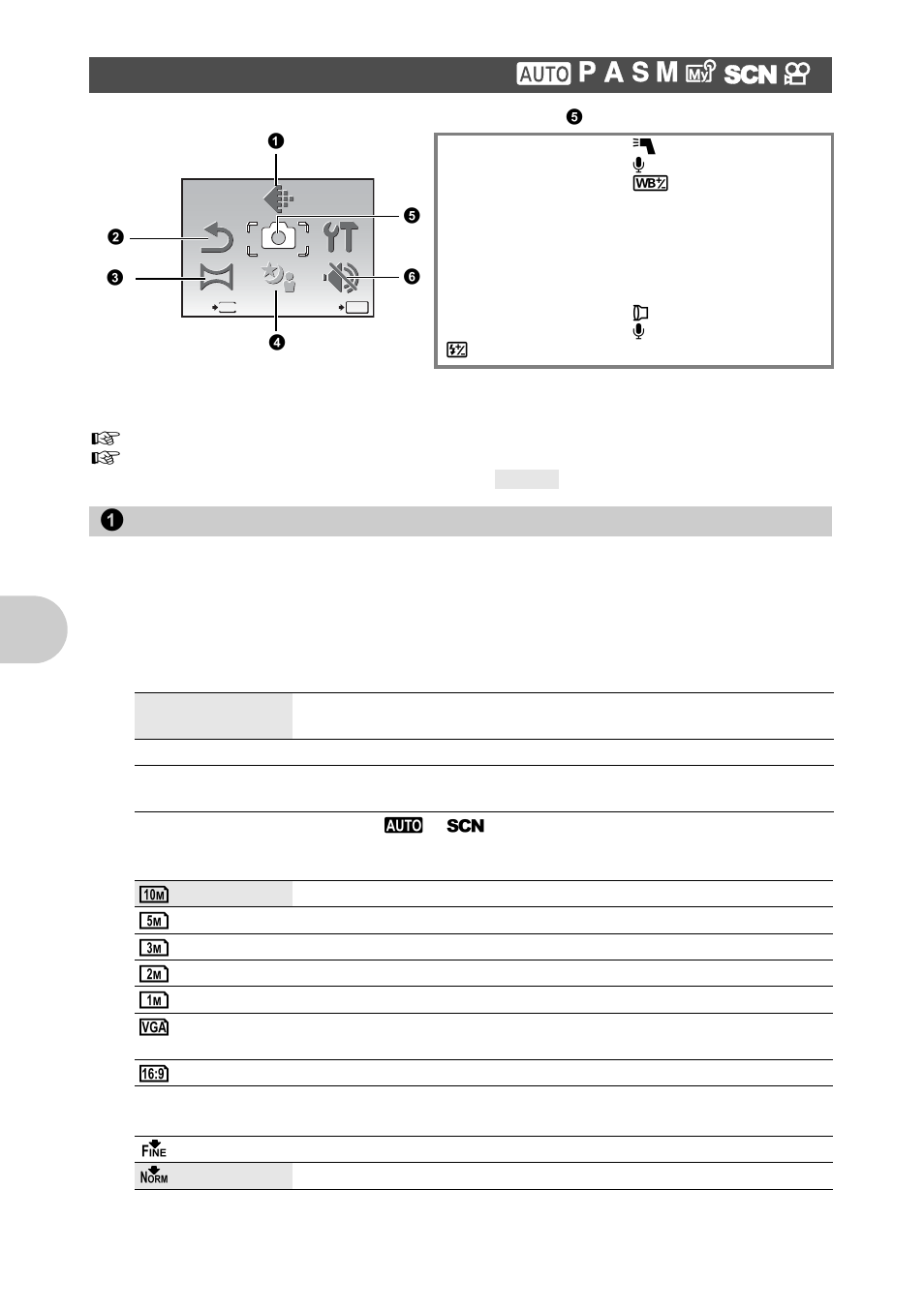 Shooting mode menu, Changing the image quality, P.34 p.34 | P.34, Image quality changing the image quality” (p.34), Menu ope rati ons, 1 image quality | Olympus SP-570 UZ User Manual | Page 34 / 96