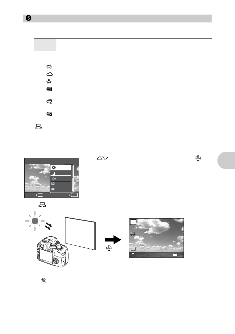 Camera menu, Adjusting the color of a picture, P.39 | G “wb adjusting the color of a picture” (p.39), Me nu opera tions, 5 camera menu | Olympus SP-570 UZ User Manual | Page 39 / 96