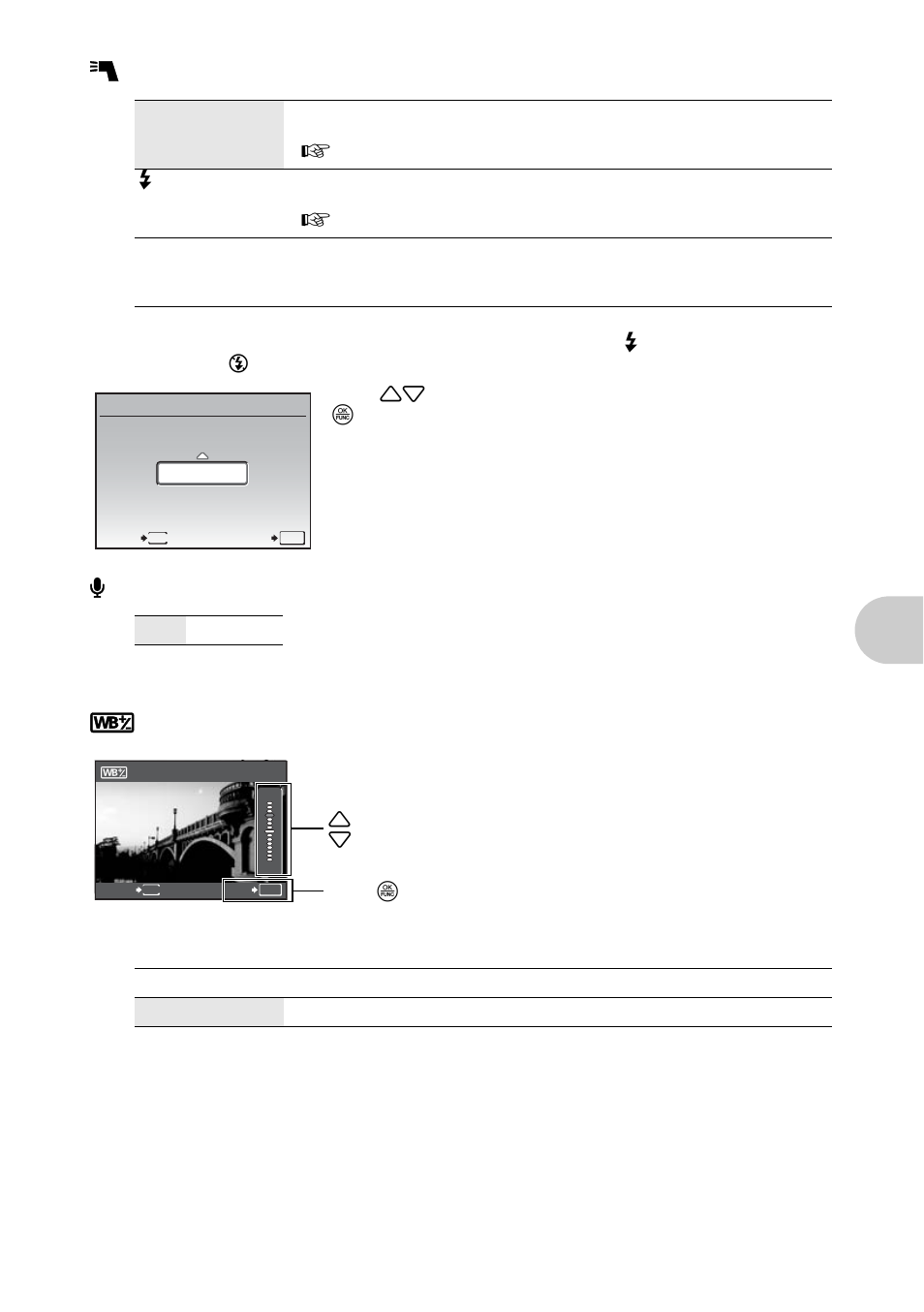 Setting to use an external flash, Recording sound with still pictures, Adjusting the white balance compensation | Adjusting the color tone of the image, P.43), P.43, Me nu opera tions | Olympus SP-570 UZ User Manual | Page 43 / 96