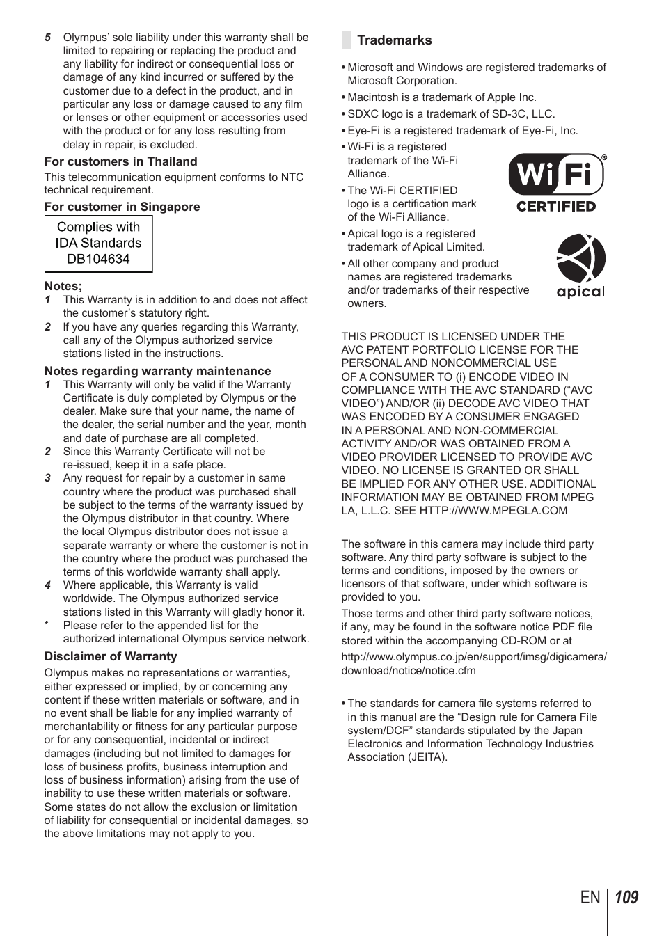 109 en | Olympus SH1 User Manual | Page 109 / 113
