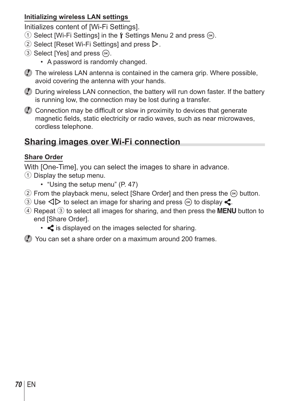 Sharing images over wi-fi connection | Olympus SH1 User Manual | Page 70 / 113