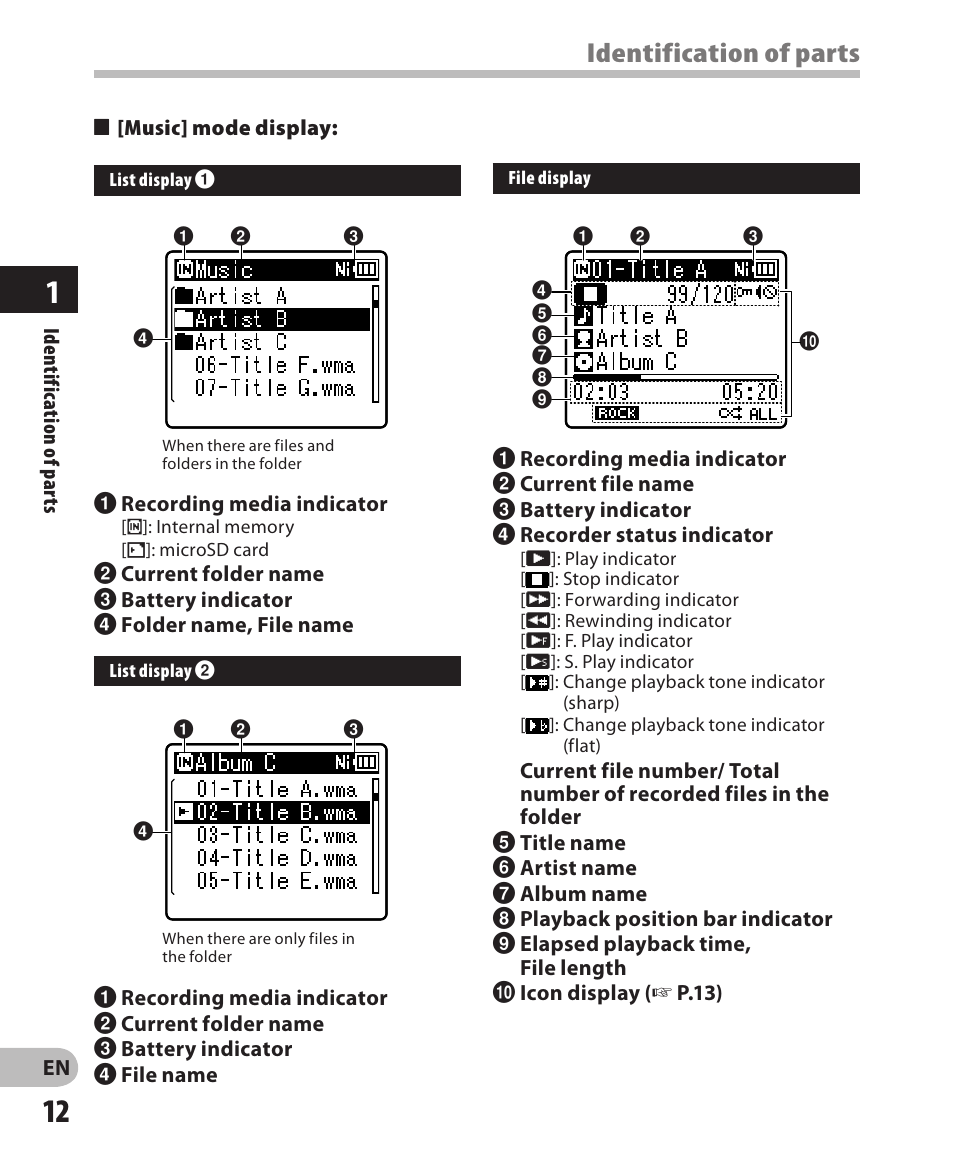 Identification of parts | Olympus WS-811 User Manual | Page 12 / 95