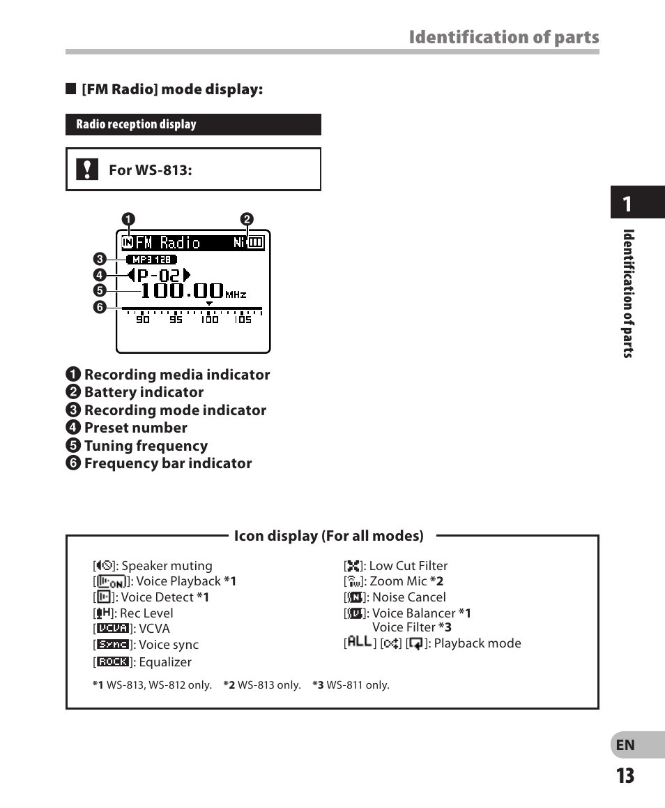 Identification of parts | Olympus WS-811 User Manual | Page 13 / 95