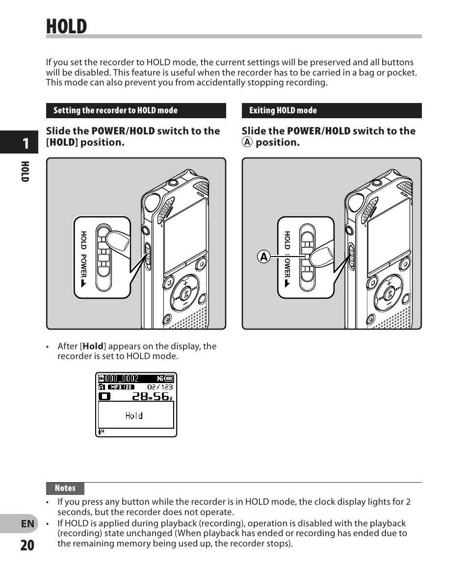 Hold | Olympus WS-811 User Manual | Page 20 / 95