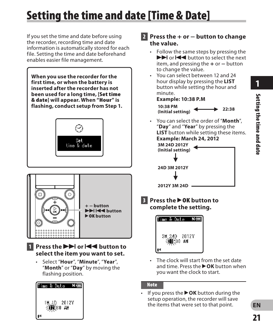 Setting the time and date [ time & date | Olympus WS-811 User Manual | Page 21 / 95