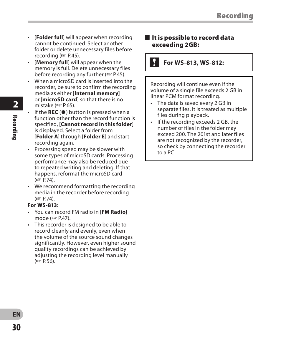 Recording | Olympus WS-811 User Manual | Page 30 / 95