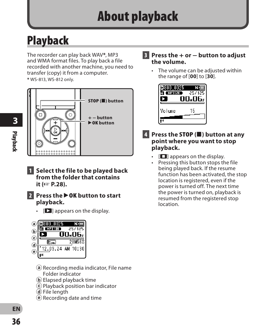 About playback, Playback | Olympus WS-811 User Manual | Page 36 / 95