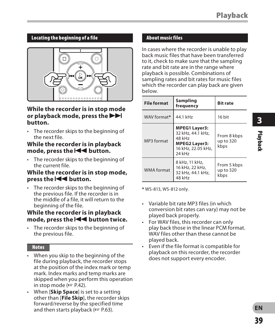 Playback | Olympus WS-811 User Manual | Page 39 / 95