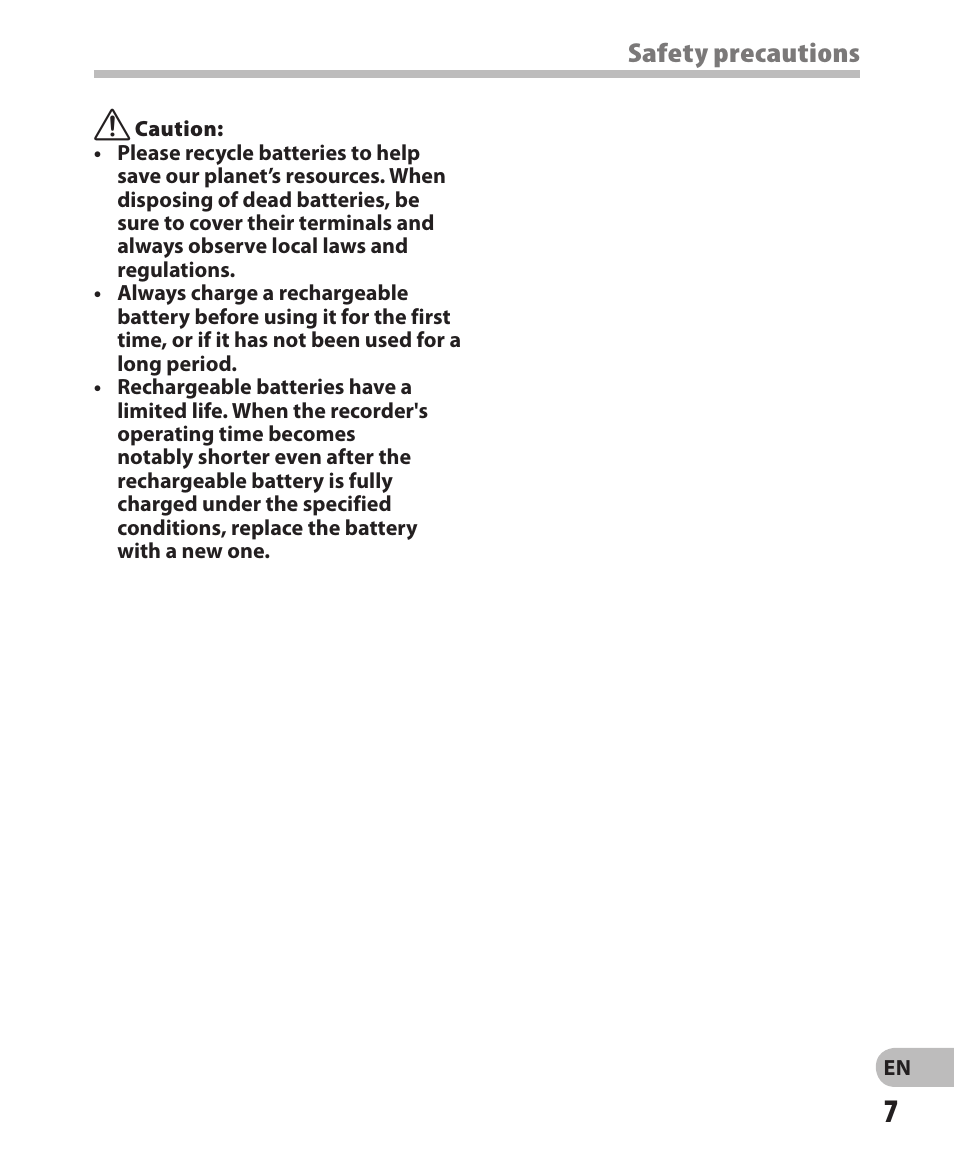 Safety precautions | Olympus WS-811 User Manual | Page 7 / 95