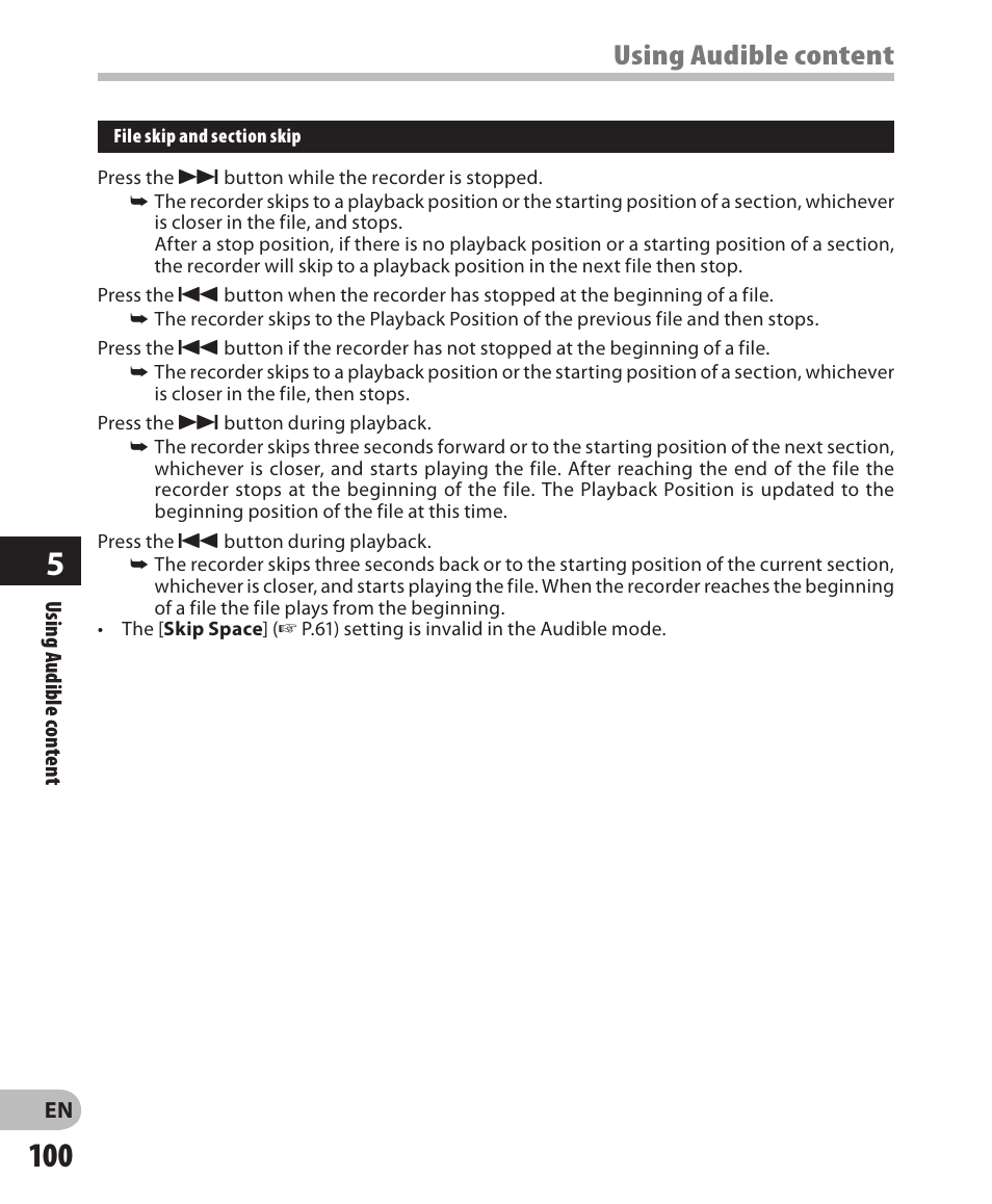 Using audible content | Olympus DM-650 User Manual | Page 100 / 113