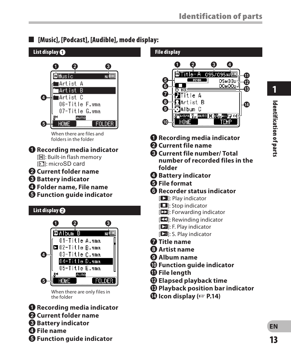 Identification of parts | Olympus DM-650 User Manual | Page 13 / 113