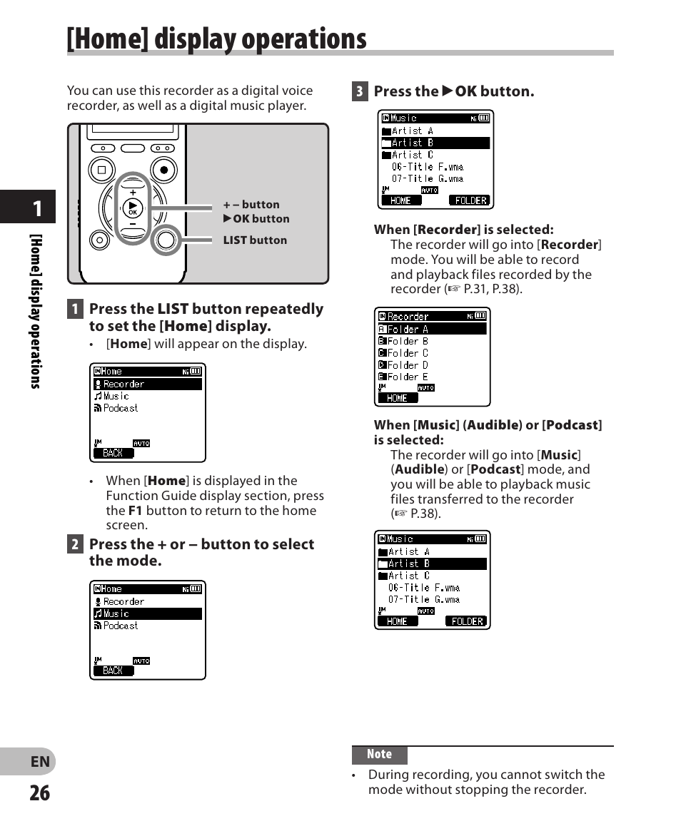 Home] display operations | Olympus DM-650 User Manual | Page 26 / 113
