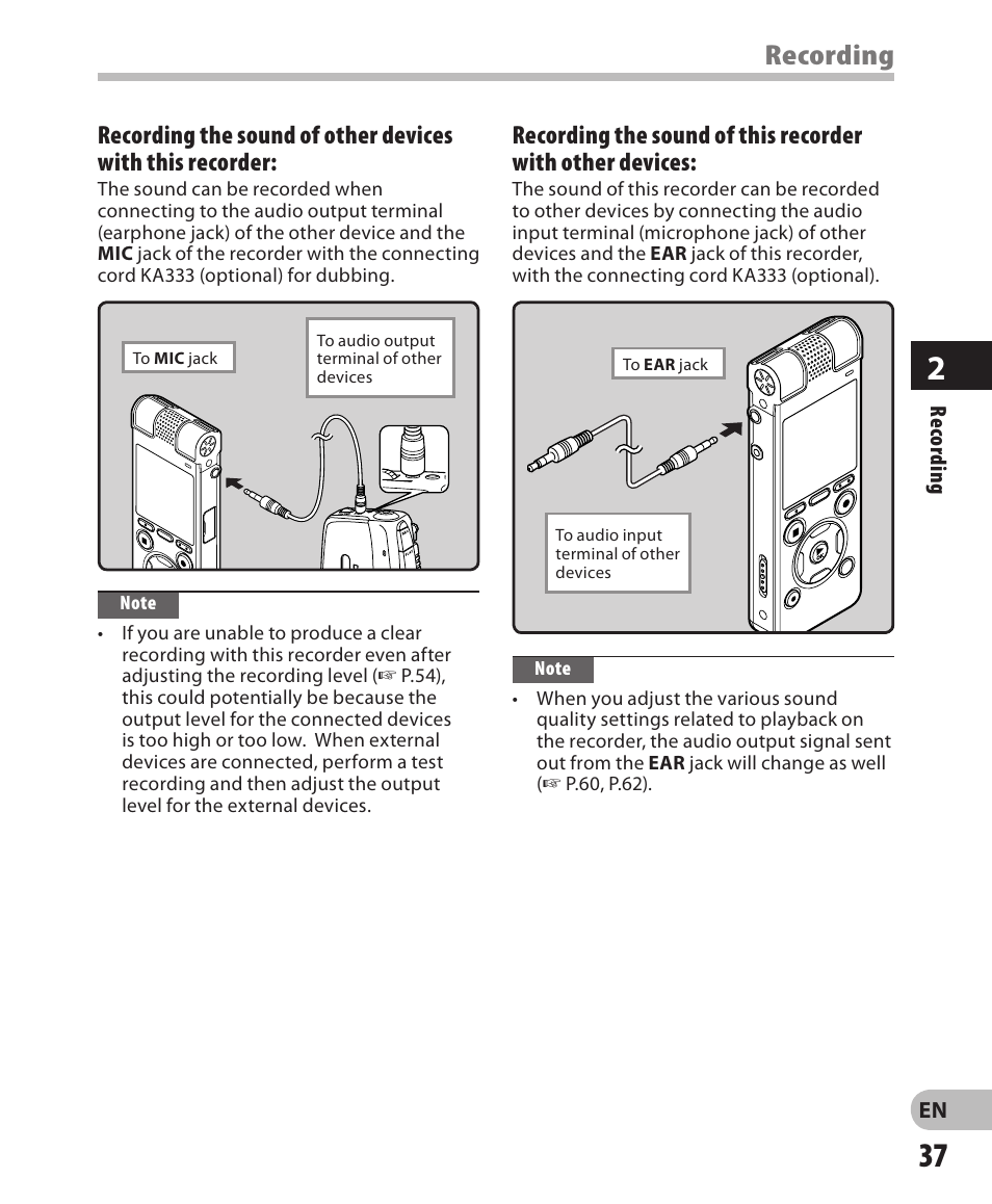 Recording | Olympus DM-650 User Manual | Page 37 / 113