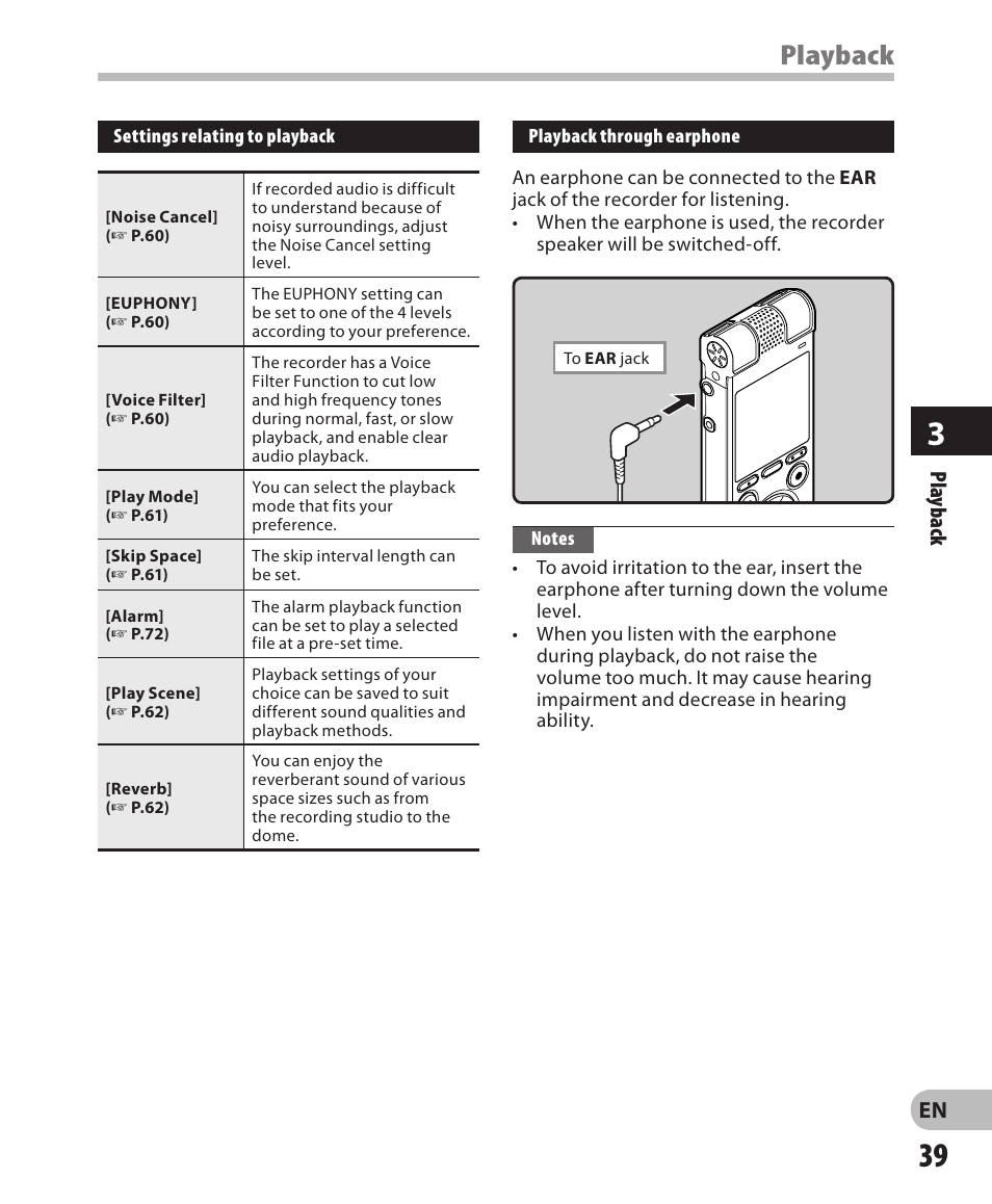 Playback, En pla yback | Olympus DM-650 User Manual | Page 39 / 113