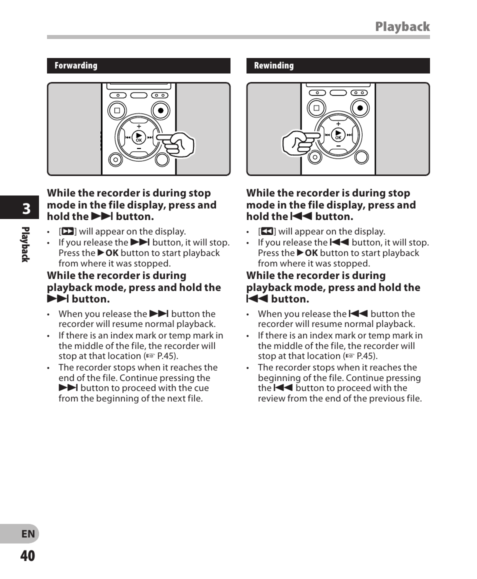 Playback | Olympus DM-650 User Manual | Page 40 / 113