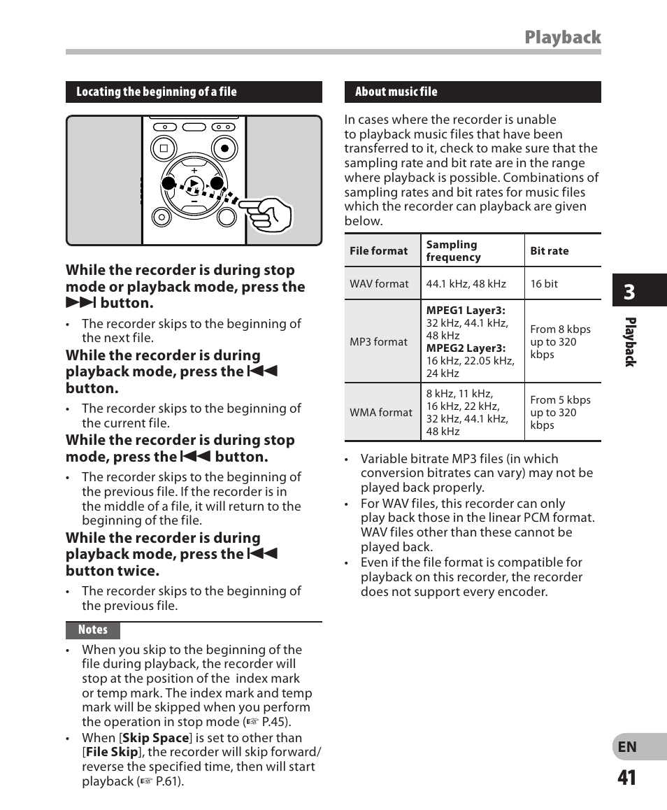 Playback | Olympus DM-650 User Manual | Page 41 / 113