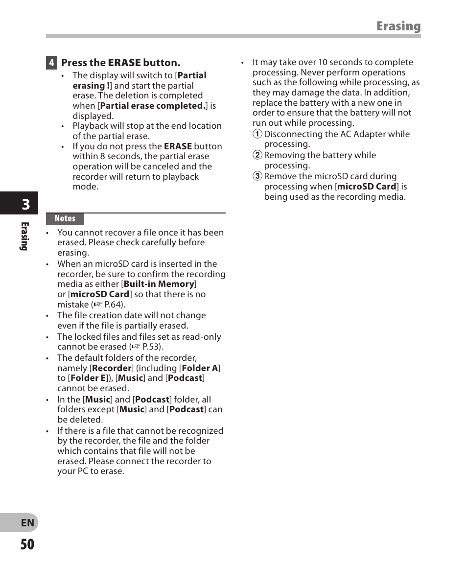 Erasing | Olympus DM-650 User Manual | Page 50 / 113