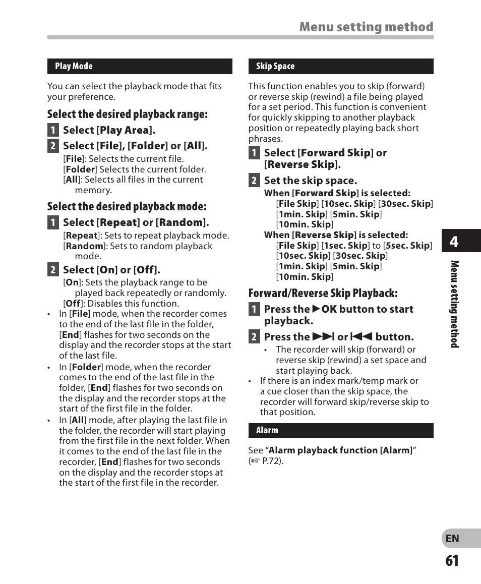 Menu setting method | Olympus DM-650 User Manual | Page 61 / 113