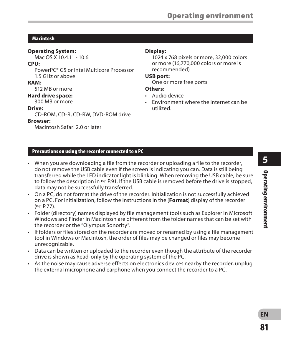 Operating environment | Olympus DM-650 User Manual | Page 81 / 113