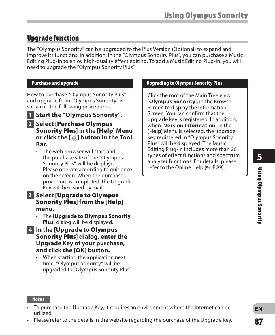 Using olympus sonority upgrade function | Olympus DM-650 User Manual | Page 87 / 113