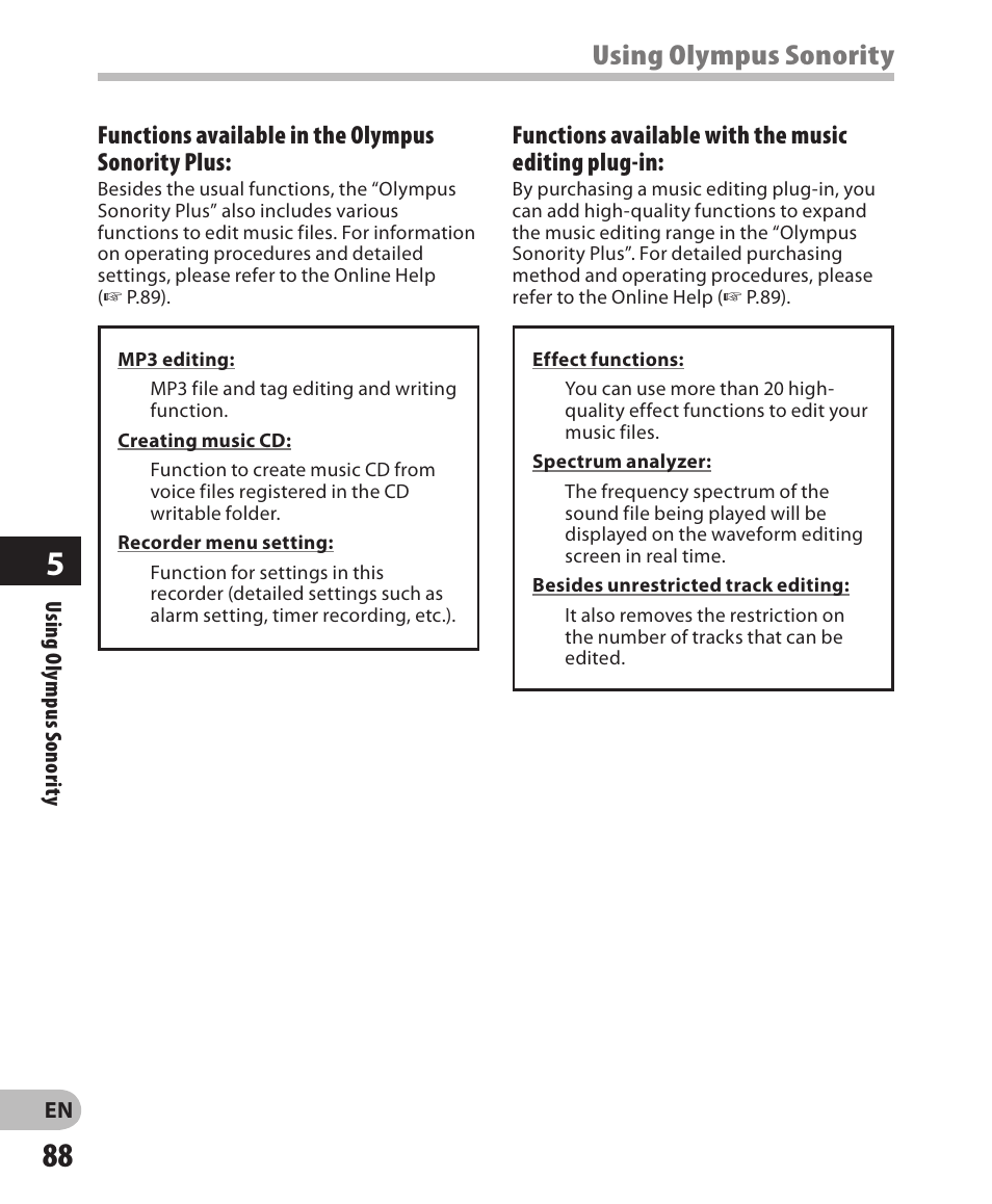 Using olympus sonority | Olympus DM-650 User Manual | Page 88 / 113