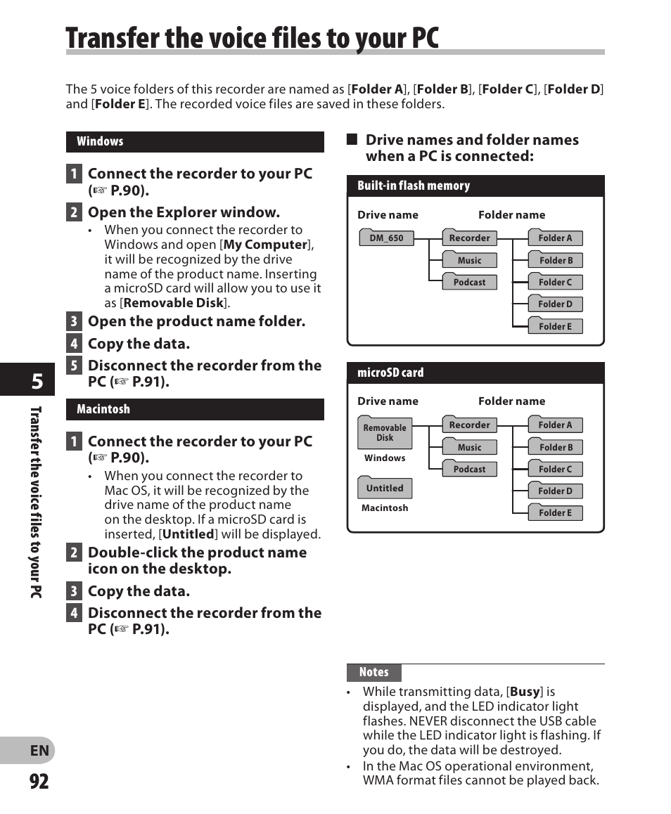 Transfer the voice files to your pc | Olympus DM-650 User Manual | Page 92 / 113