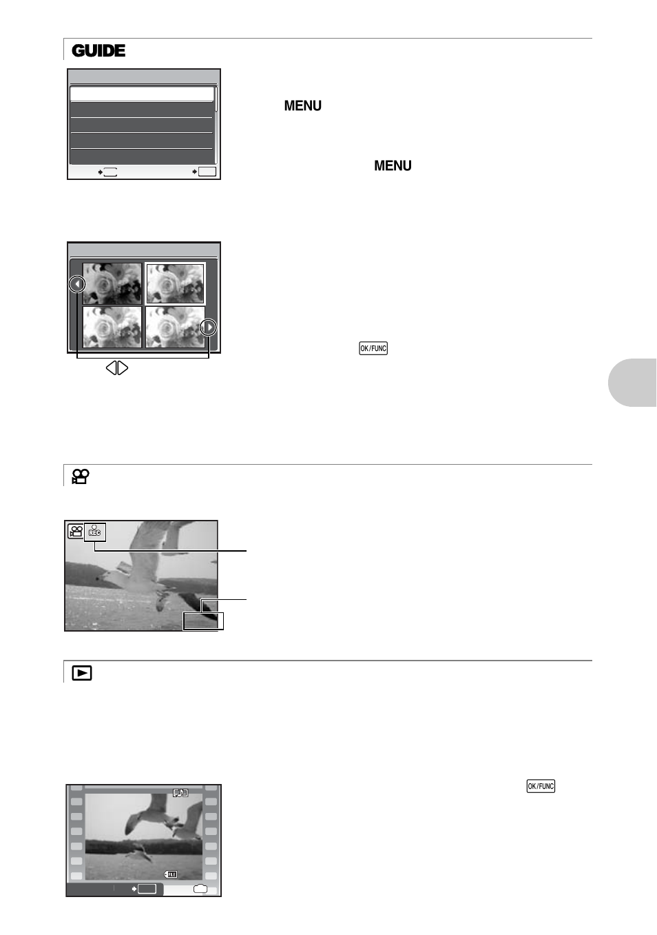 Follow the shooting guide to take better pictures, Recording movies, Viewing still pictures/selecting playback mode | But ton op erat ion s | Olympus 840 User Manual | Page 13 / 79