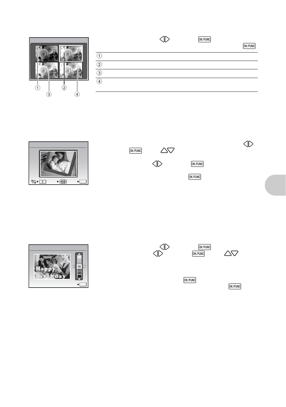 Changing the color of pictures, Adding frames to pictures, Add a label to your picture | Men u operat ions | Olympus 840 User Manual | Page 31 / 79
