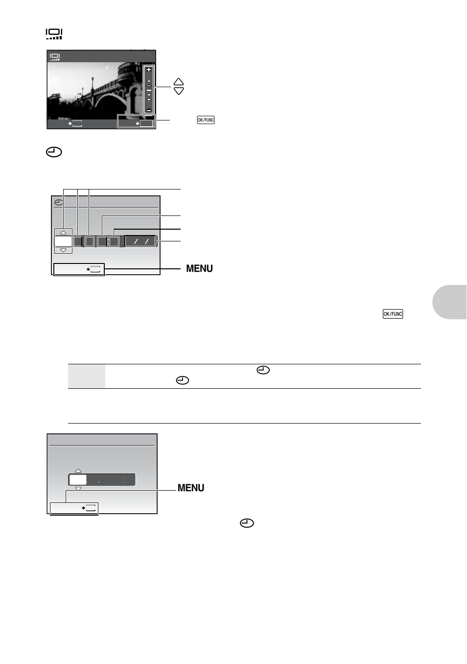 Adjusting the brightness of monitor, Setting the date and time, Setting the date and time for another time zone | G “s adjusting the brightness of monitor” (p.37), Men u operat ions, Dualtime | Olympus 840 User Manual | Page 37 / 79