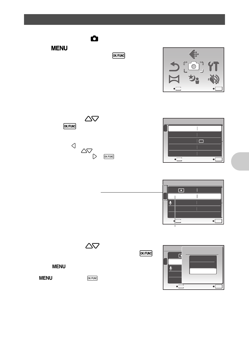 Using the menus, Men u operat ions, Set the mode dial to k | Olympus 1020 User Manual | Page 21 / 78