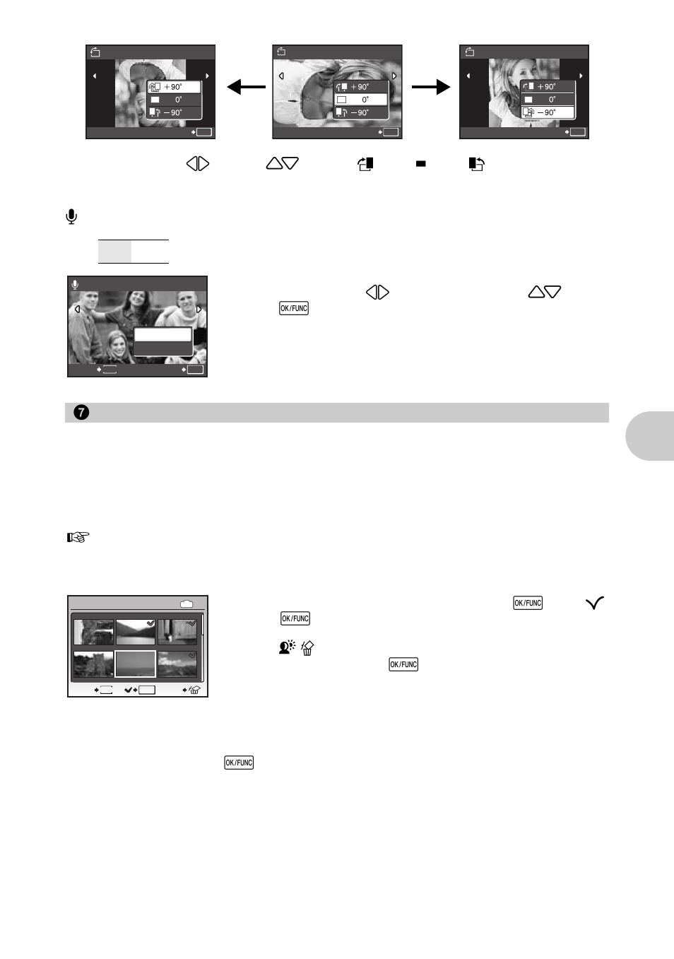 Adding sound to still pictures, Erase selected pictures/erase all pictures, Erase by selecting the single-frame | Men u operat ions, 7erase, Sel. image, All erase | Olympus 1020 User Manual | Page 33 / 78