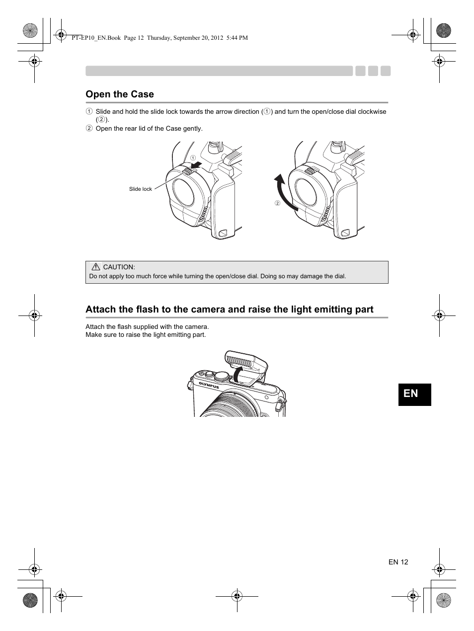 Open the case | Olympus PT-EP10 User Manual | Page 13 / 24