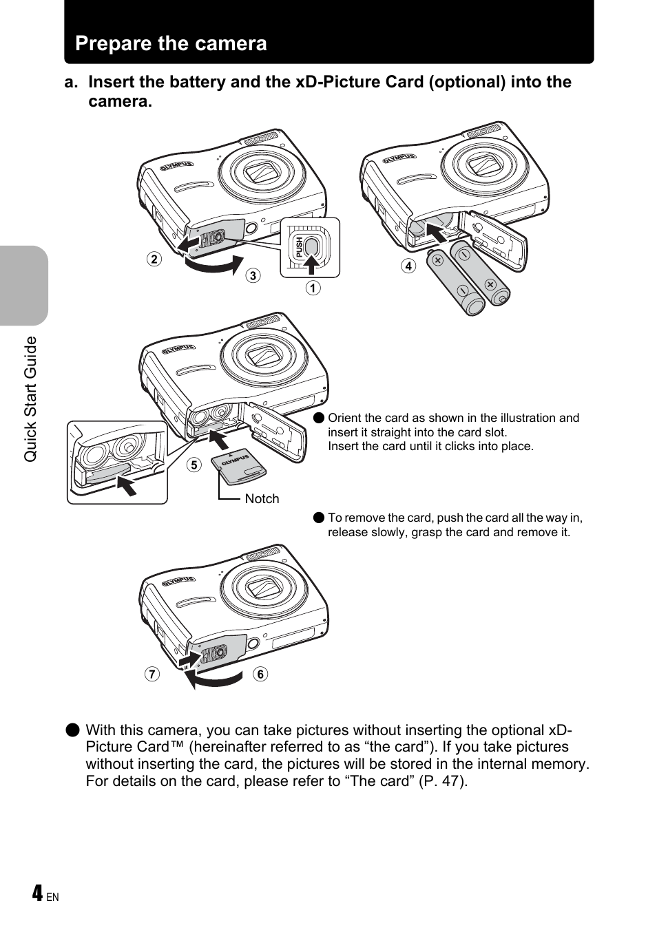 Prepare the camera | Olympus FE-310 User Manual | Page 4 / 61