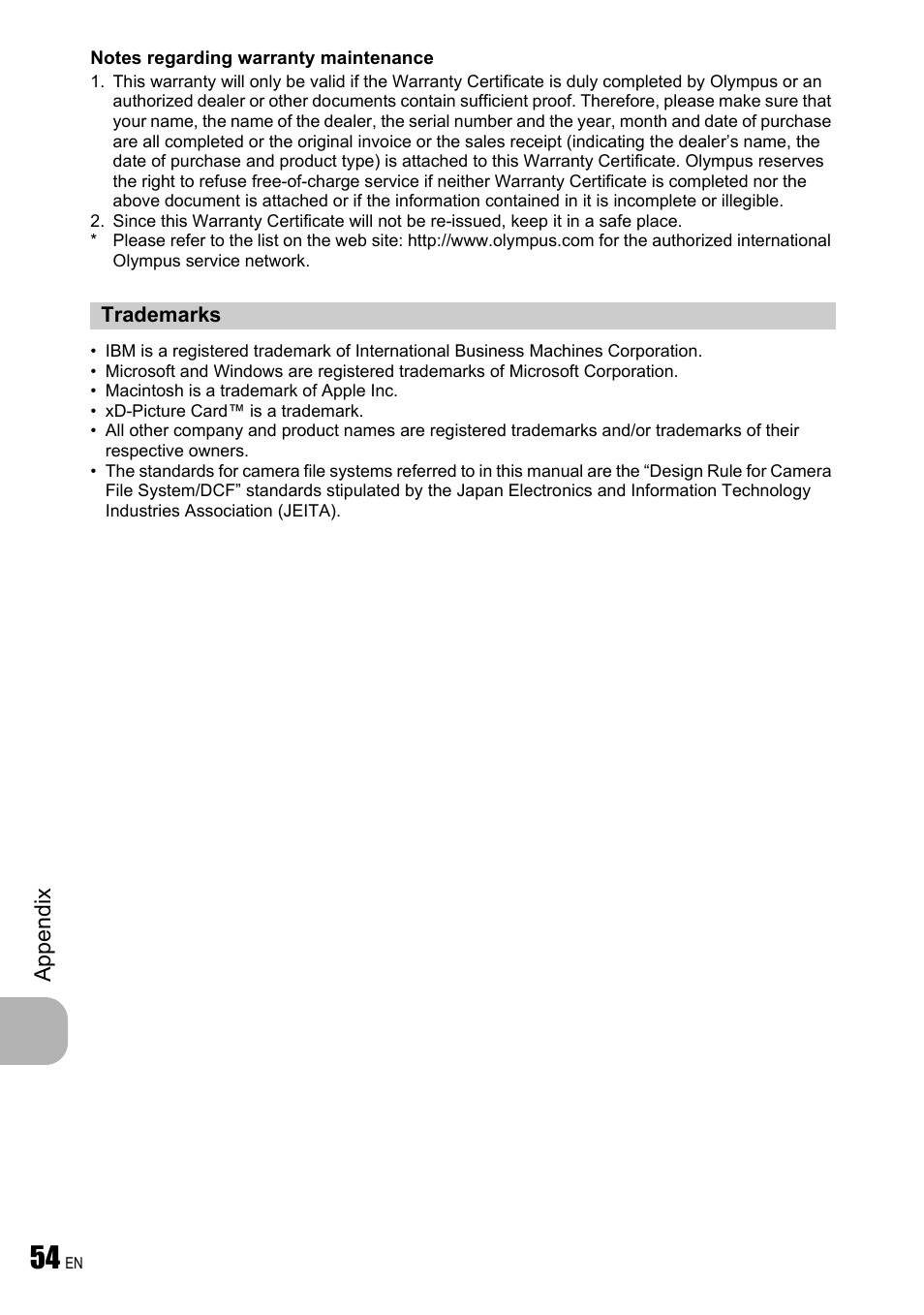 App endi x | Olympus FE-310 User Manual | Page 54 / 61