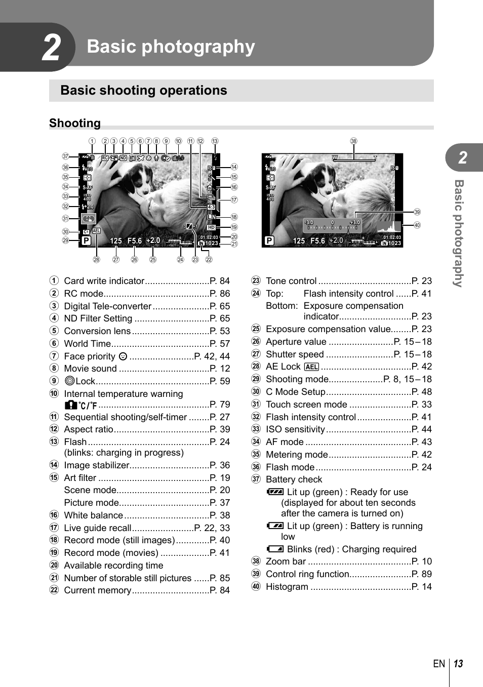 Basic photography, Basic shooting operations, Shooting | 13 en | Olympus XZ-2 User Manual | Page 13 / 102