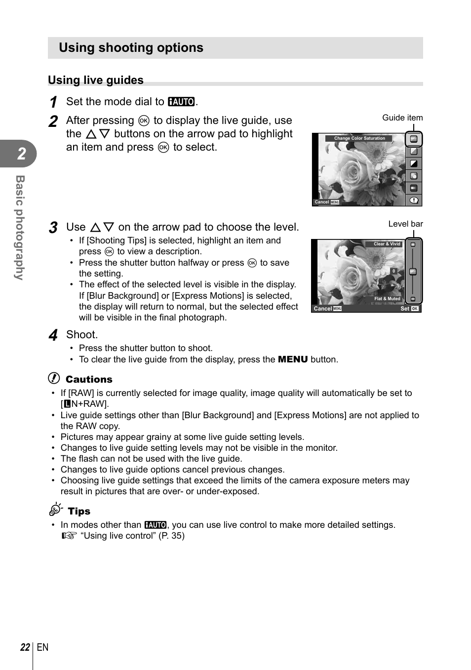 Using shooting options | Olympus XZ-2 User Manual | Page 22 / 102