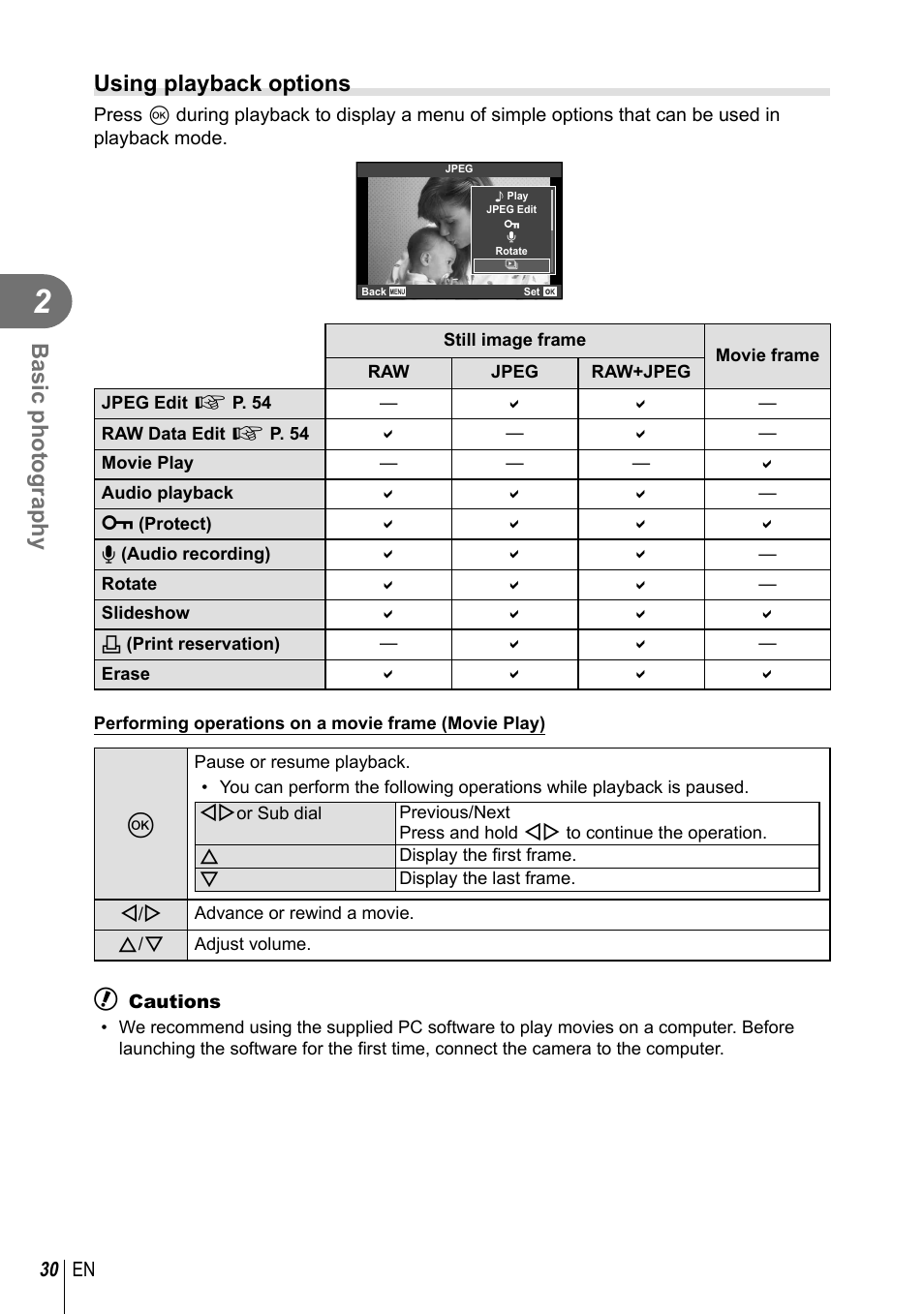 Basic photography, Using playback options | Olympus XZ-2 User Manual | Page 30 / 102