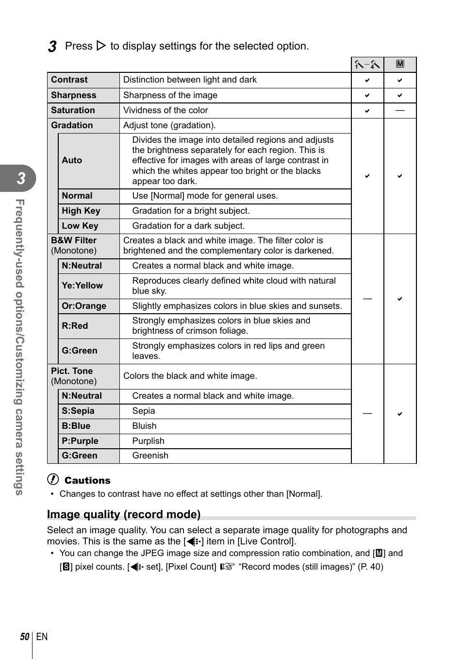 Image quality (record mode) | Olympus XZ-2 User Manual | Page 50 / 102