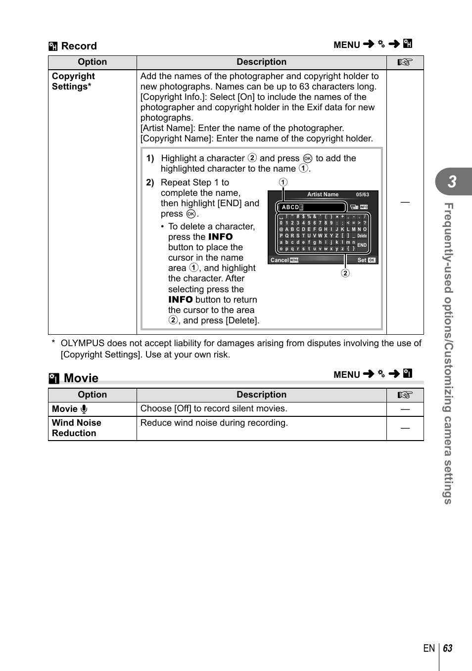 Z movie, 63 en, Y record | Olympus XZ-2 User Manual | Page 63 / 102